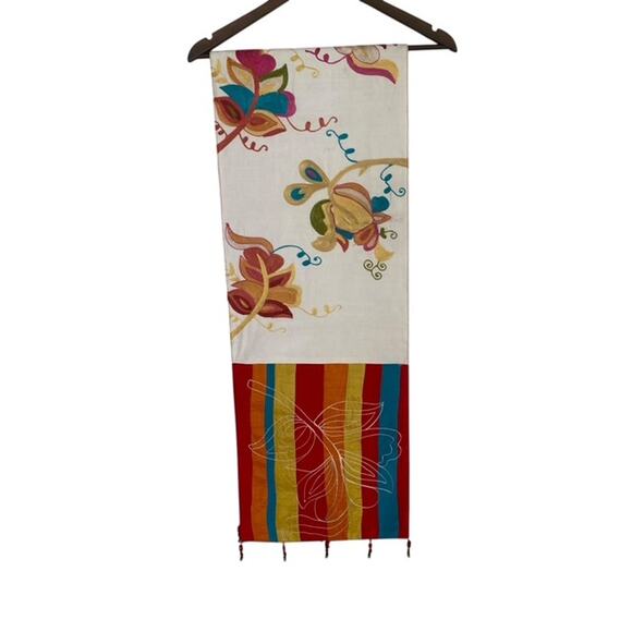 Sole Colorful Floral Embroidery w/ Stripes and Beaded Embellishment Table Runner - Picture 8 of 8